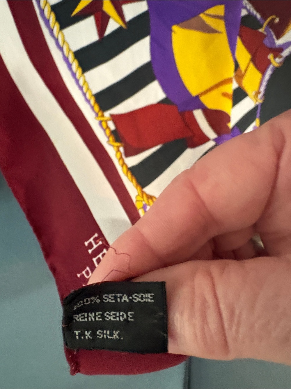 Hermes Silk Scarf in Burgundy, Black, White, Gold, Purple - Picture 3 of 6